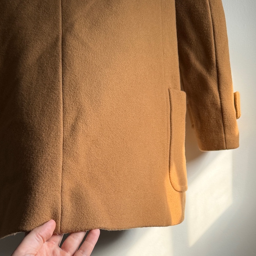Trina Turk Tan Wool Coat with Coyote Fur Hood - Picture 9 of 16